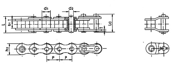 De rolketting, typt 06B-1 08B-1 10B-1 12B-1 16B-1 20B-1 24B-1 28B-1 32B-1 40B-1 48B-1 56B-1 64B-1 72B-1